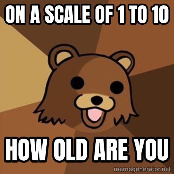 Pedobear meme: on a scale of 1 to 10 / how old are you
