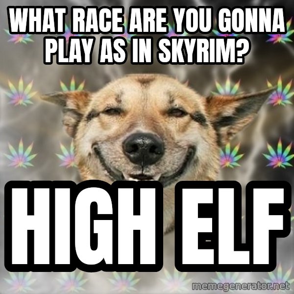 Stoner Dog meme: What race are you gonna play as in skyrim? / high elf