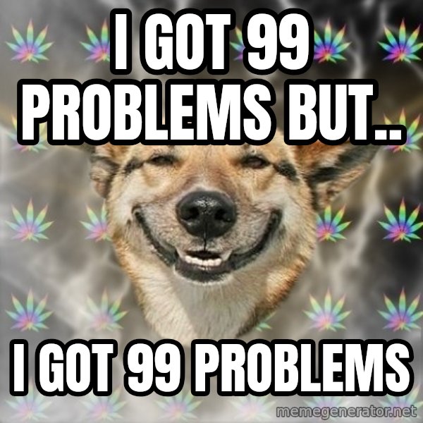 Stoner Dog meme: I got 99 problems but.. / i got 99 problems