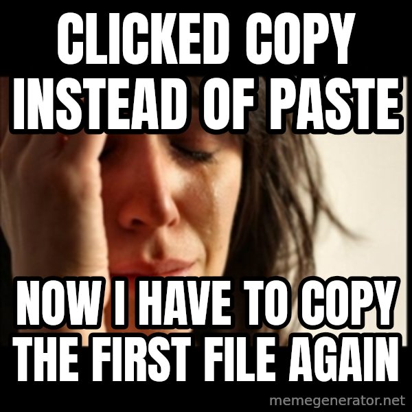 First World Problems meme: clicked copy instead of paste / now i have to copy the first file again