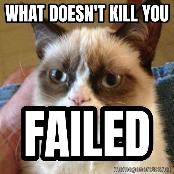 Grumpy Cat  meme: What doesn't kill you / failed