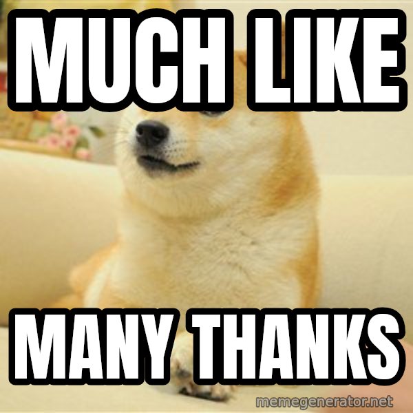 so doge meme: Much like / Many thanks